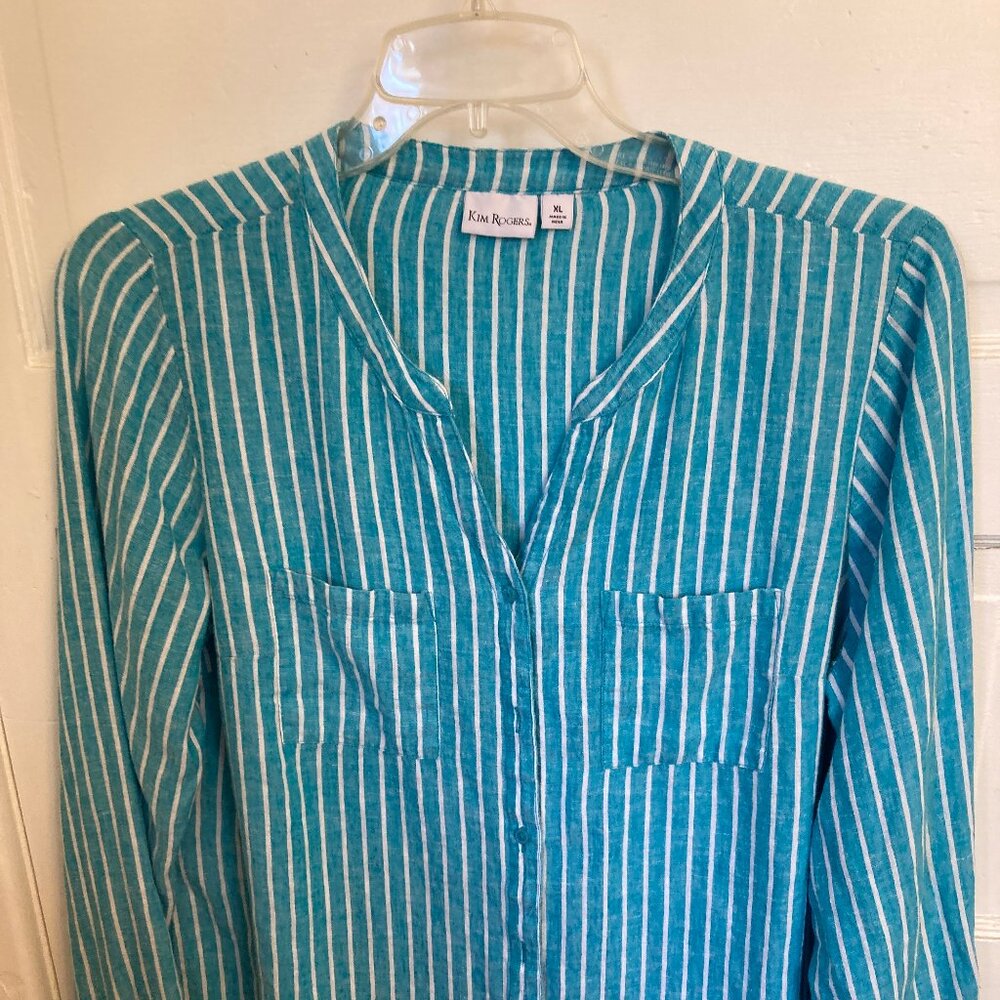 Kim Rogers Linen LS Button Up/Down Striped Shirt